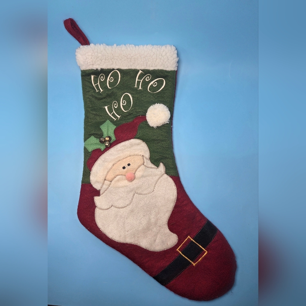 Santa HO HO HO With Mistletoe And Bells Christmas Stocking And Hanger